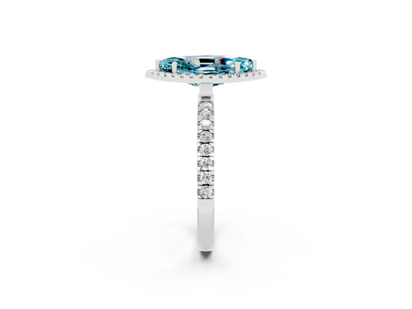 White gold Marquise Cut Halo Diamond Pave Band with Prong Setting