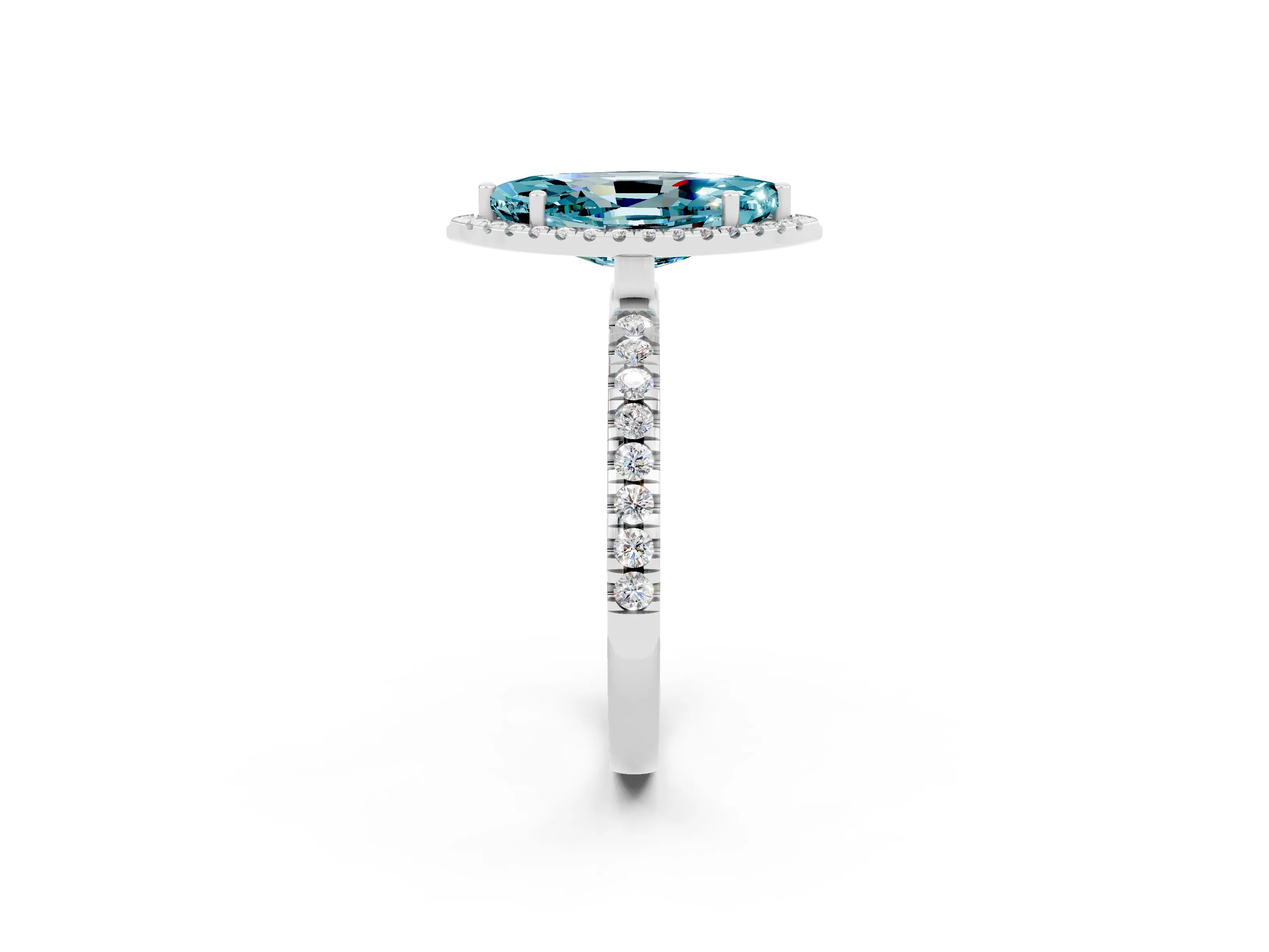 White gold Marquise Cut Halo Diamond Pave Band with Prong Setting_2