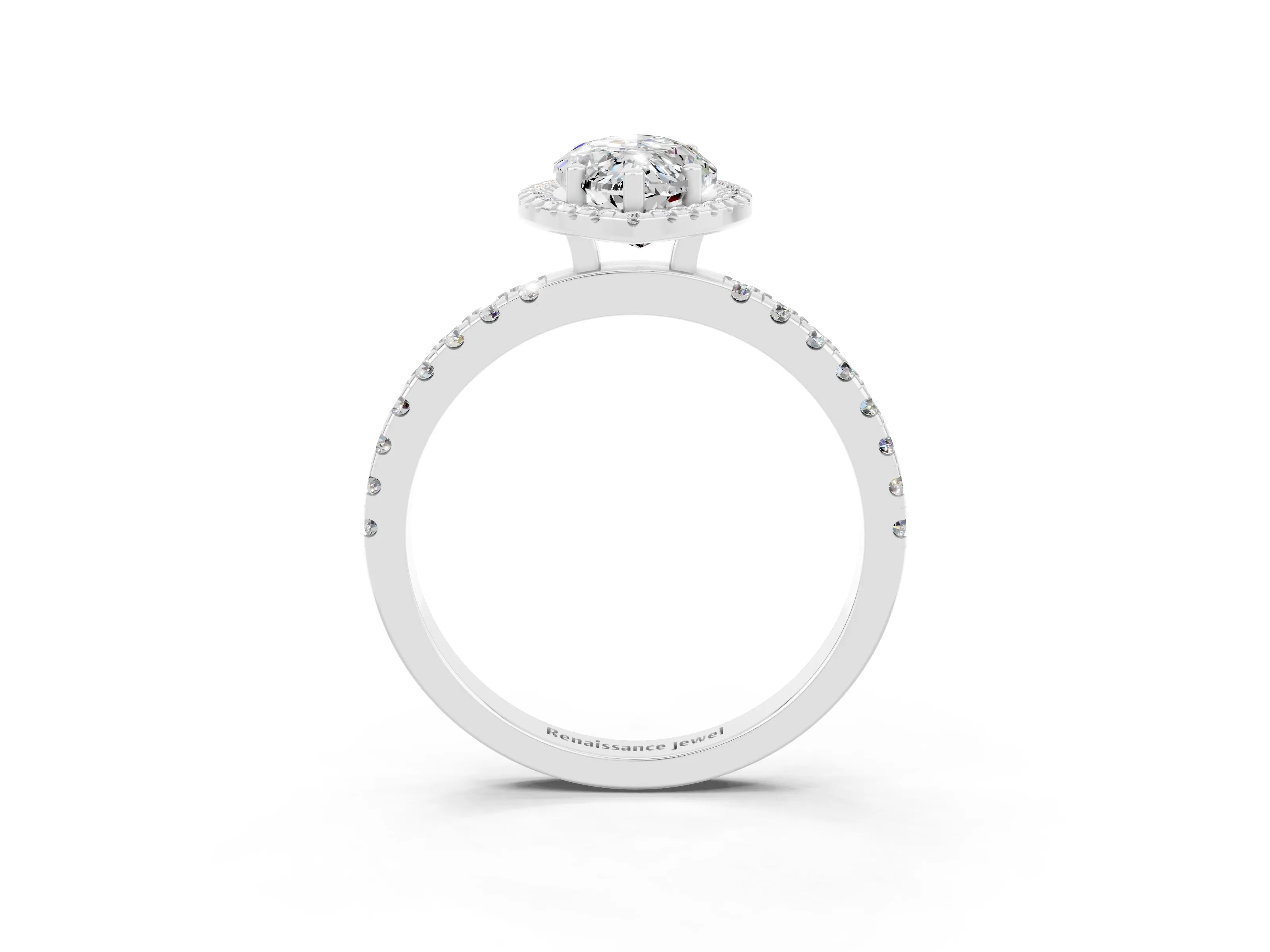 White gold Marquise Cut Halo Diamond Pave Band with Prong Setting_3