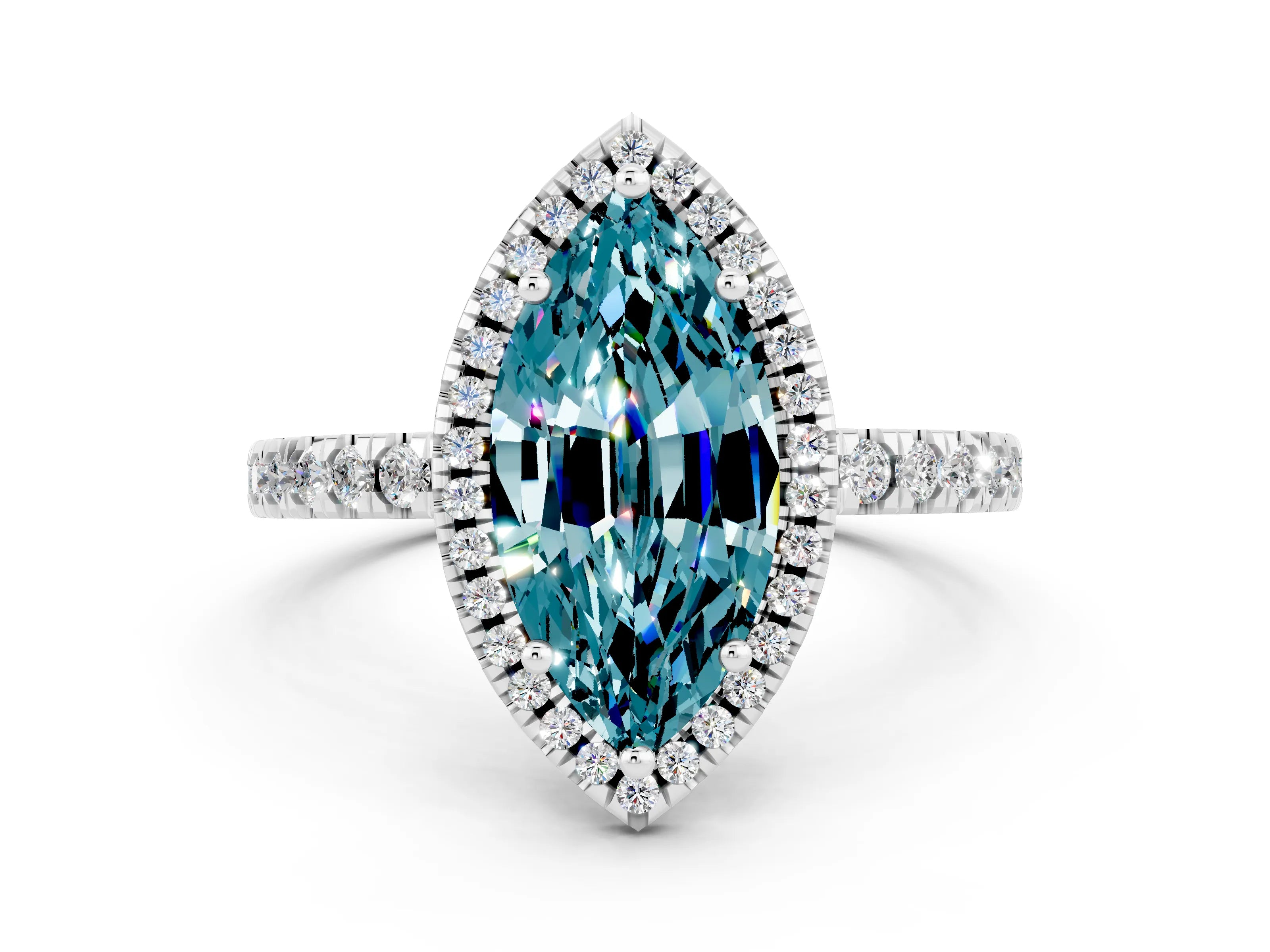 White gold Marquise Cut Halo Diamond Pave Band with Prong Setting