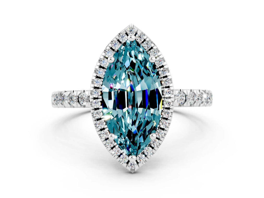 White gold Marquise Cut Halo Diamond Pave Band with Prong Setting