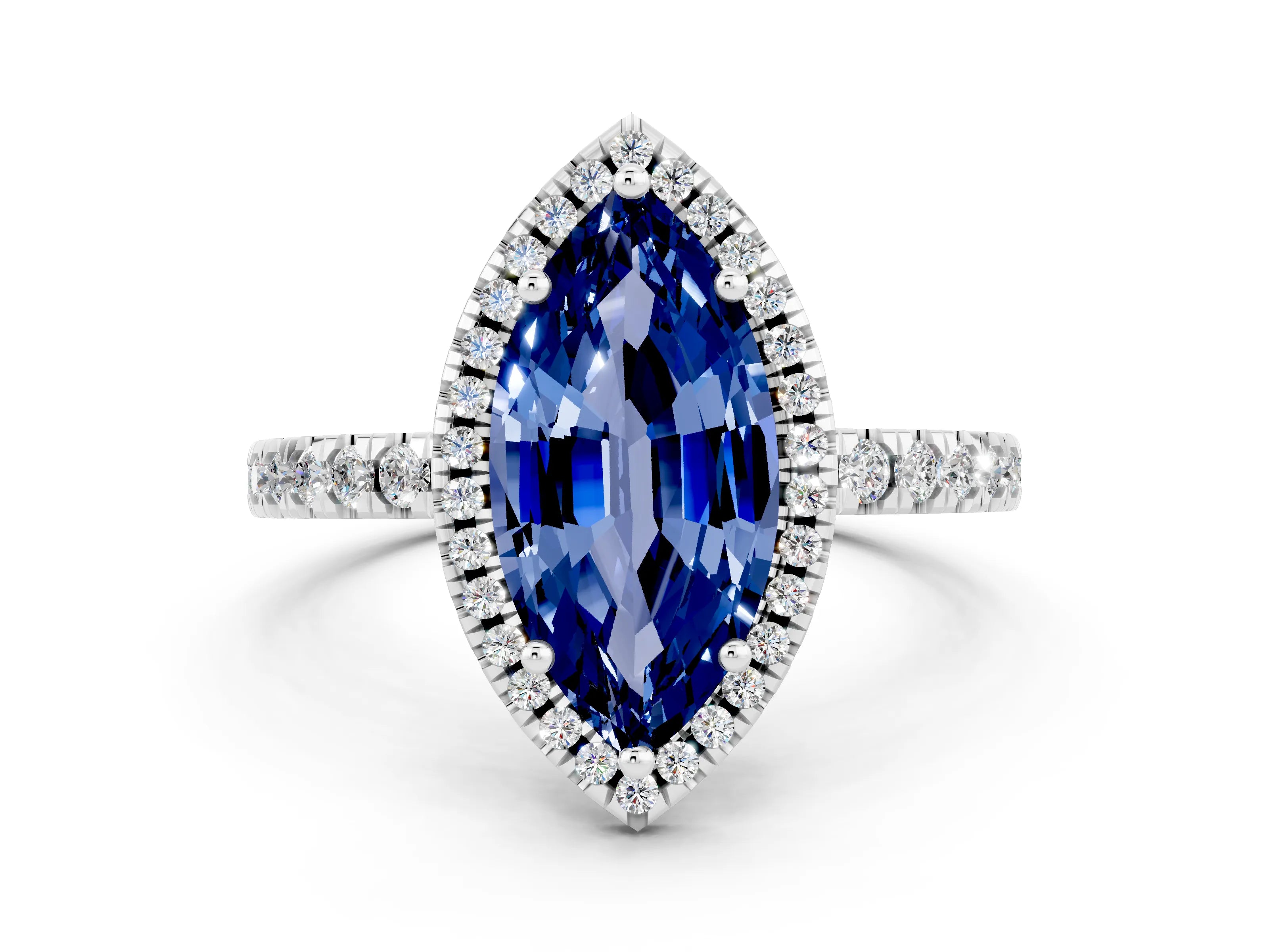 White gold Marquise Cut Halo Diamond Pave Band with Prong Setting