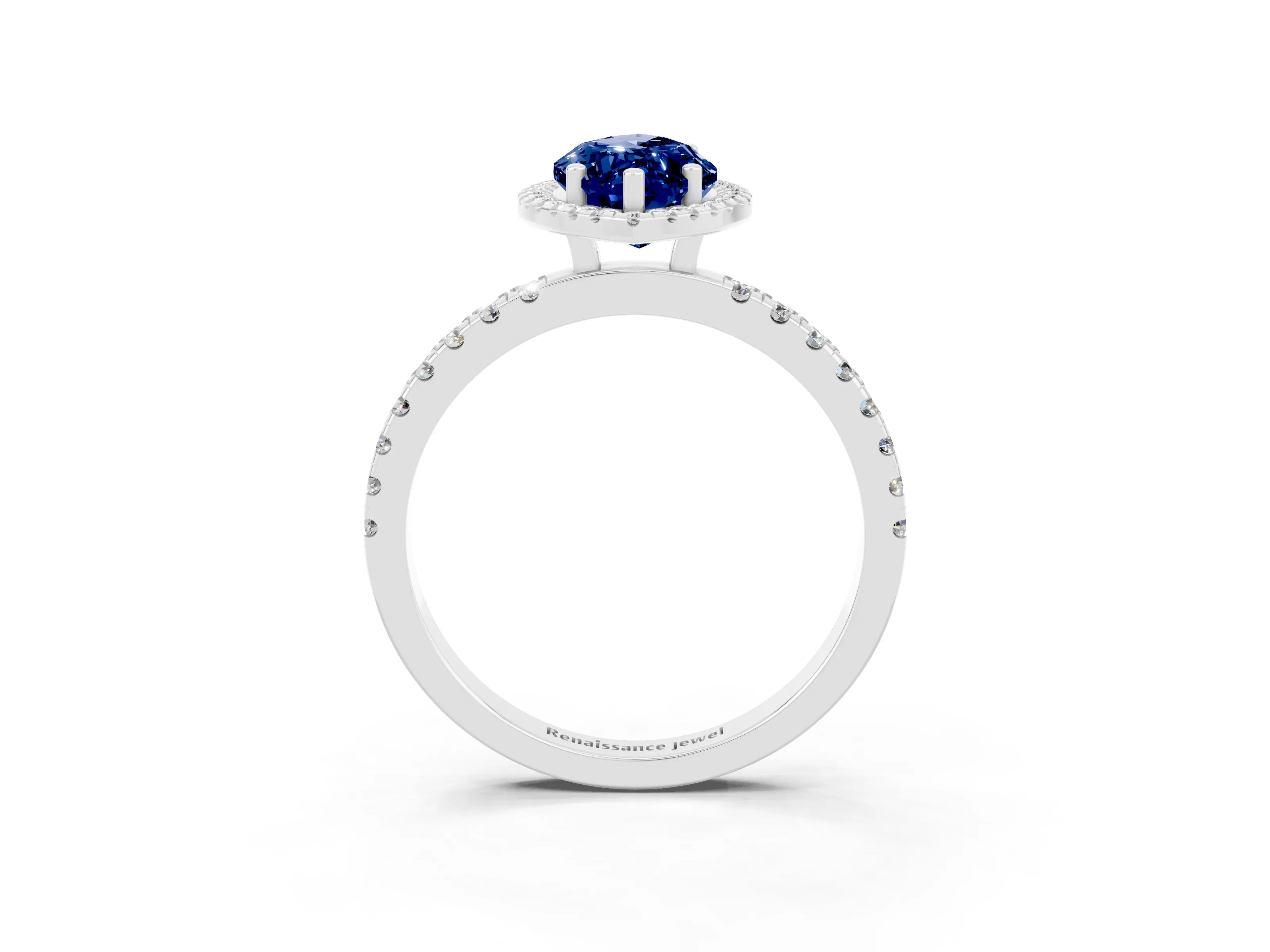 White gold Marquise Cut Halo Diamond Pave Band with Prong Setting_3