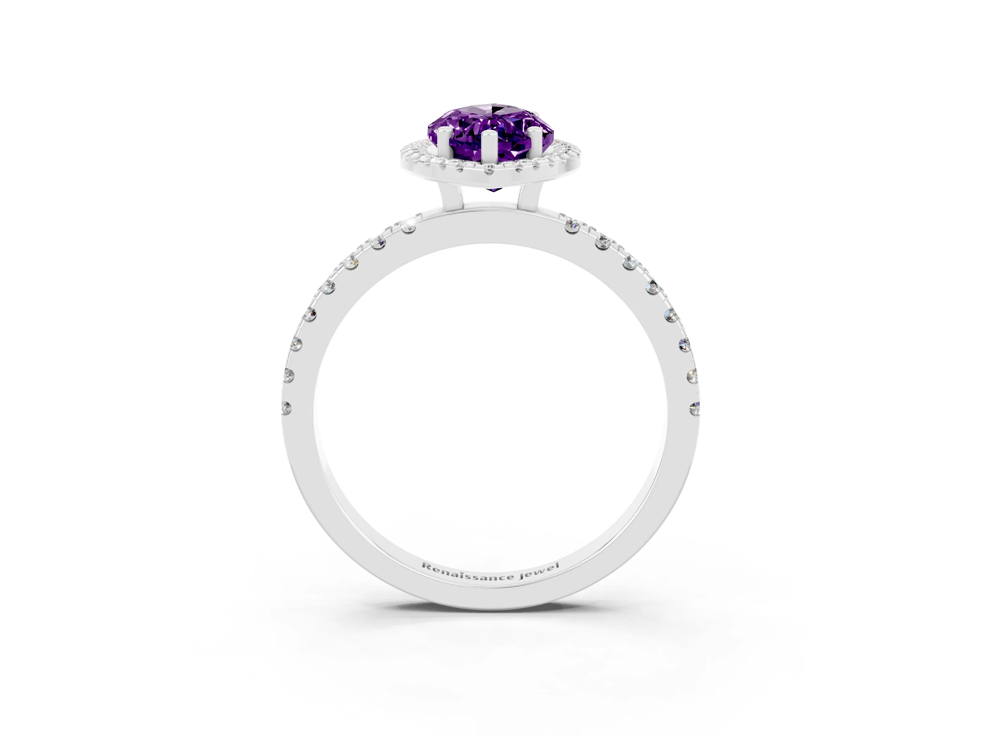 White gold Marquise Cut Halo Diamond Pave Band with Prong Setting_3