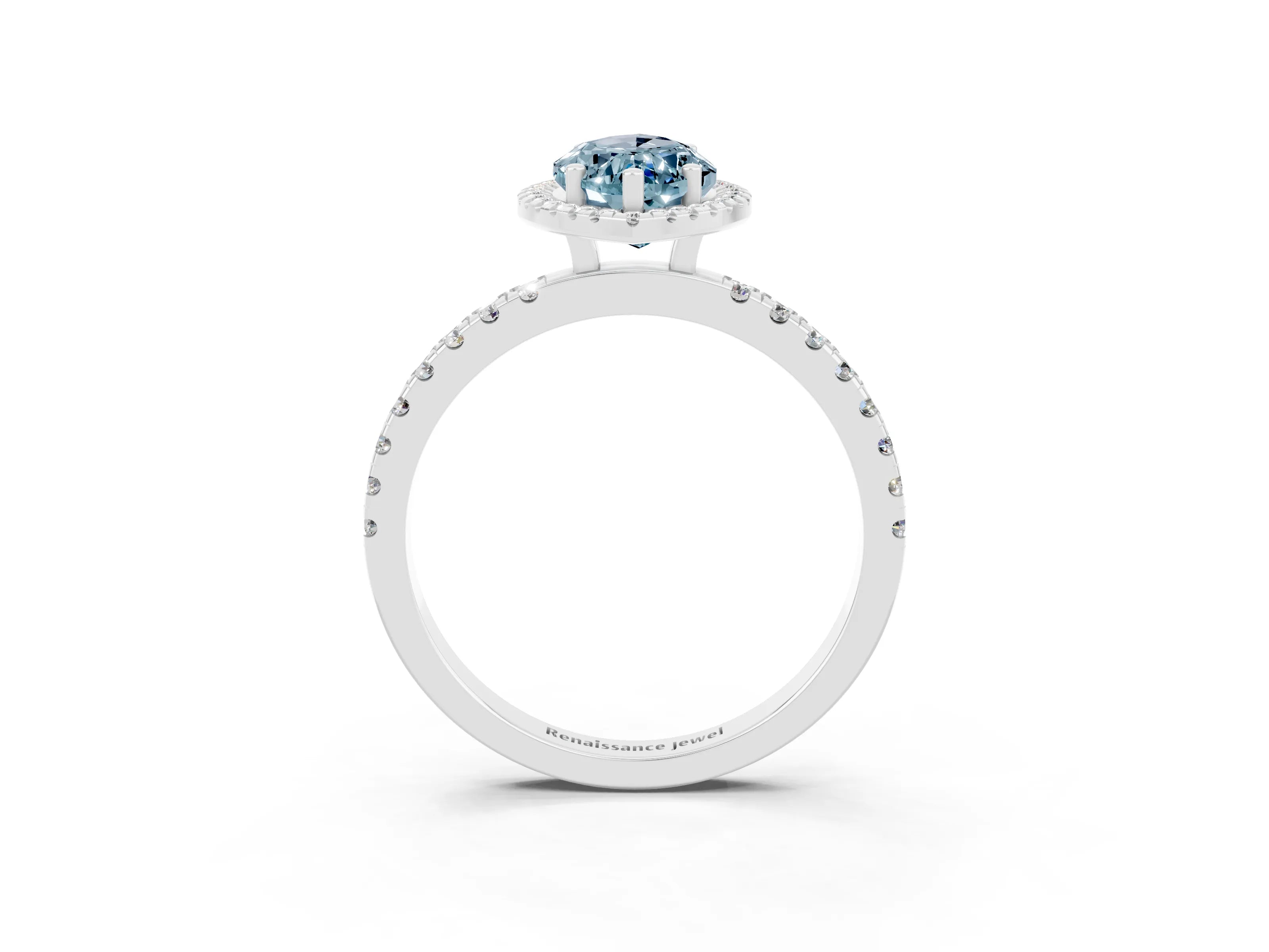 White gold Marquise Cut Halo Diamond Pave Band with Prong Setting_3