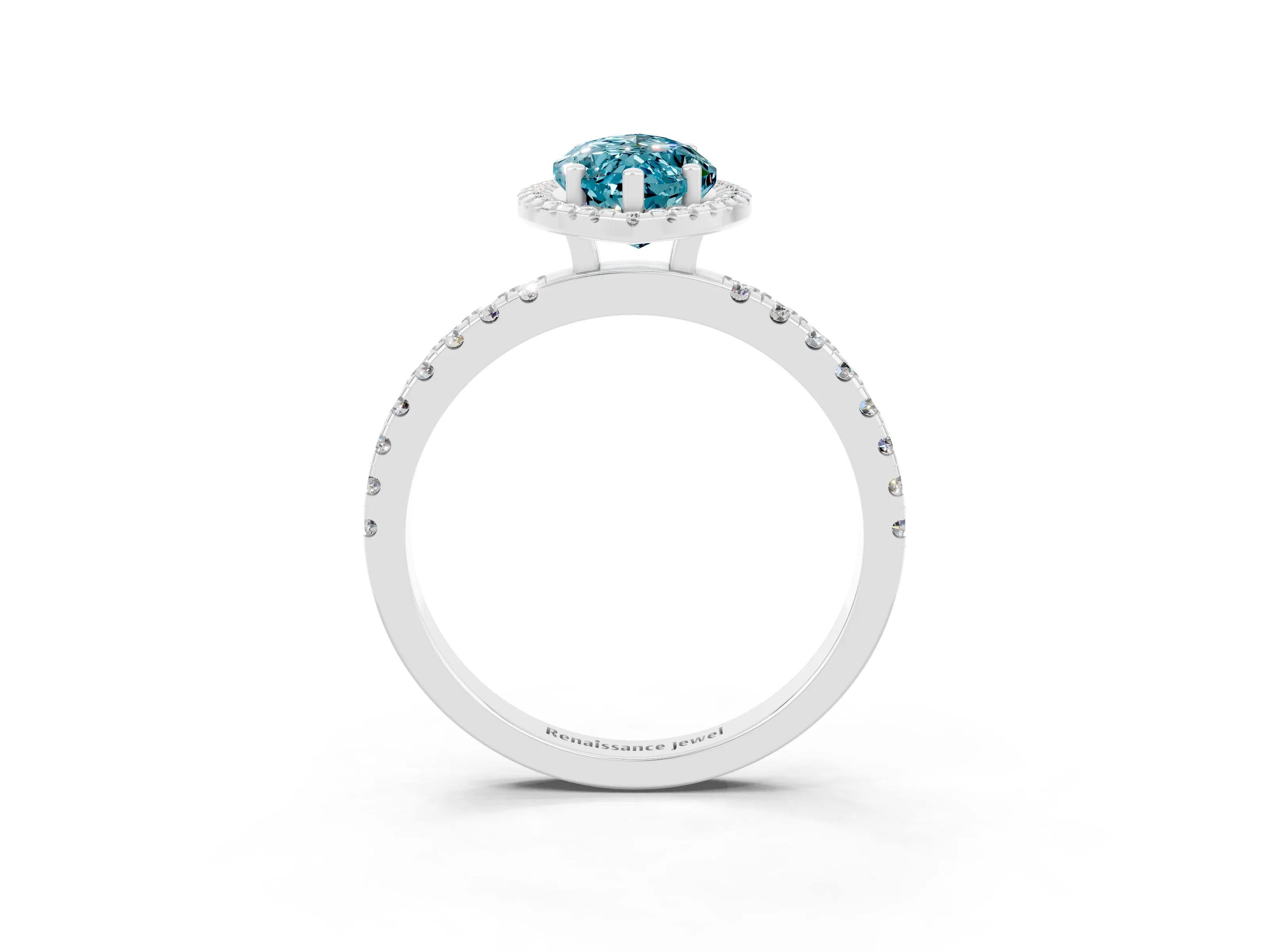 White gold Marquise Cut Halo Diamond Pave Band with Prong Setting_3