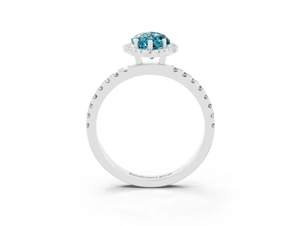 White gold Marquise Cut Halo Diamond Pave Band with Prong Setting