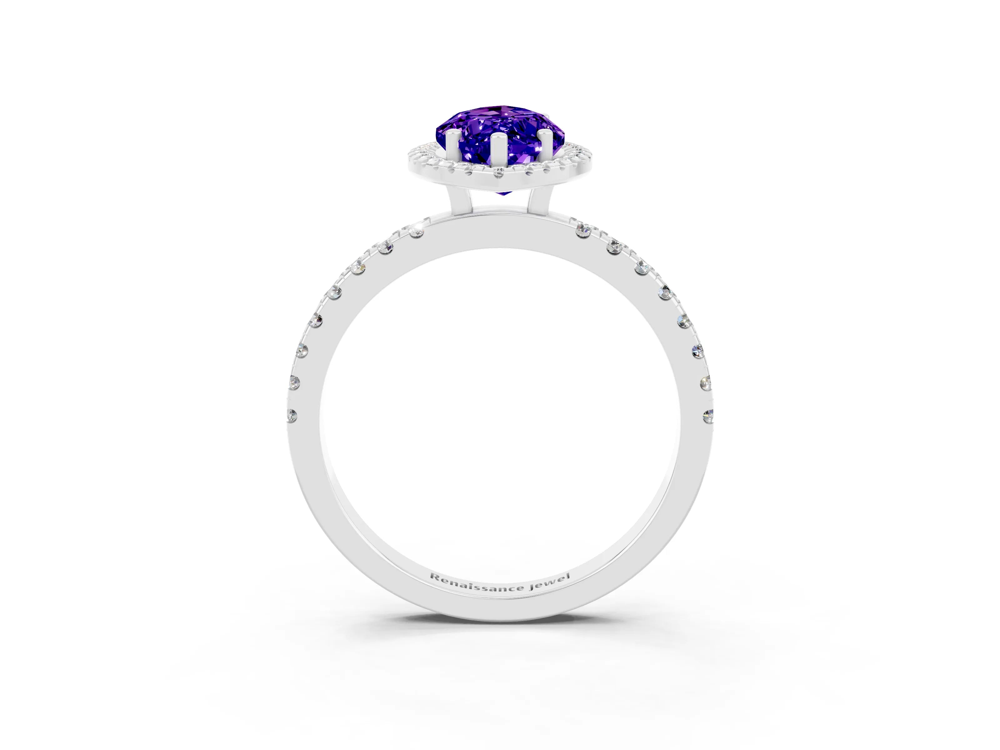 White gold Marquise Cut Halo Diamond Pave Band with Prong Setting_3