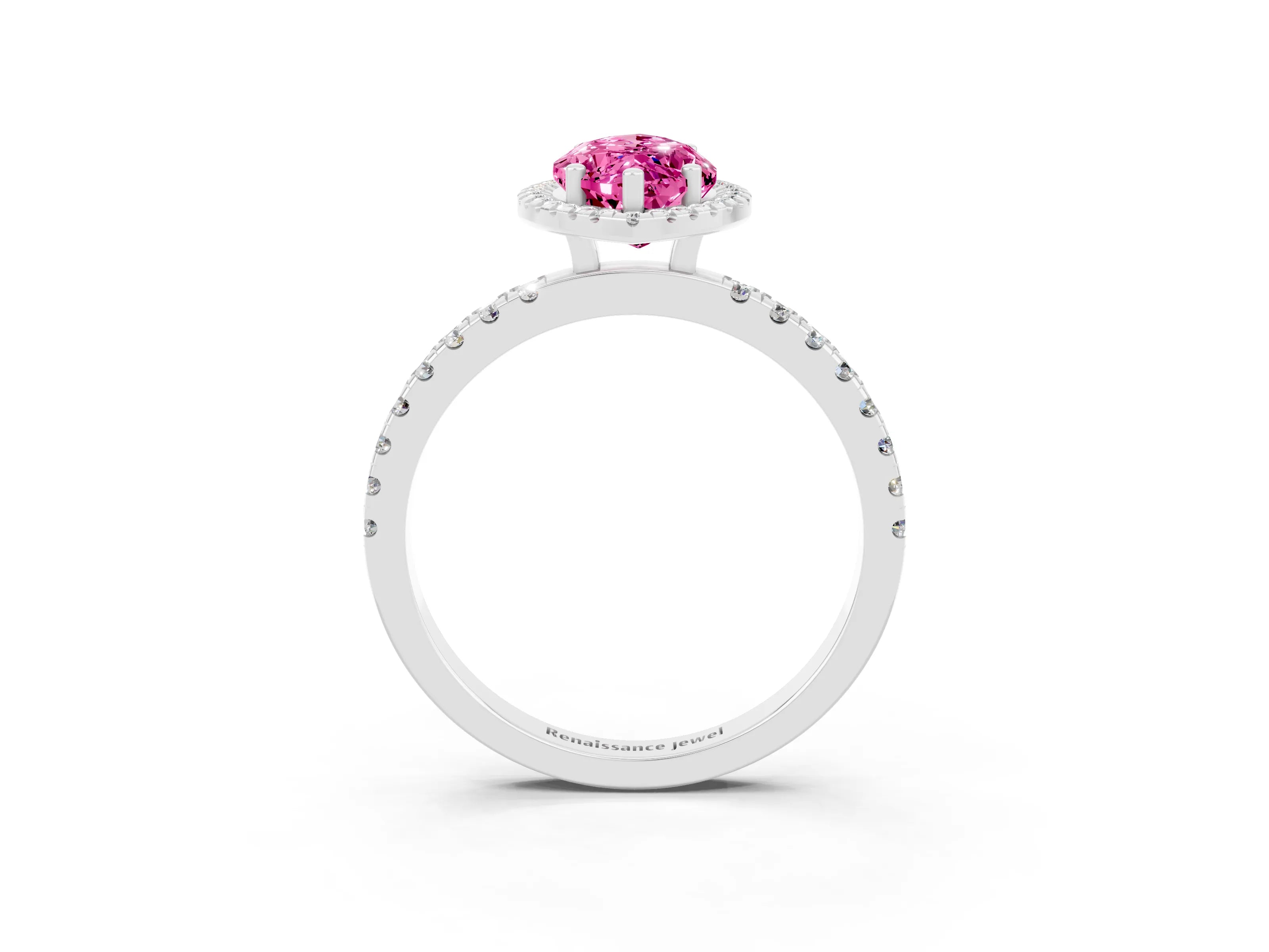 White gold Marquise Cut Halo Diamond Pave Band with Prong Setting_3