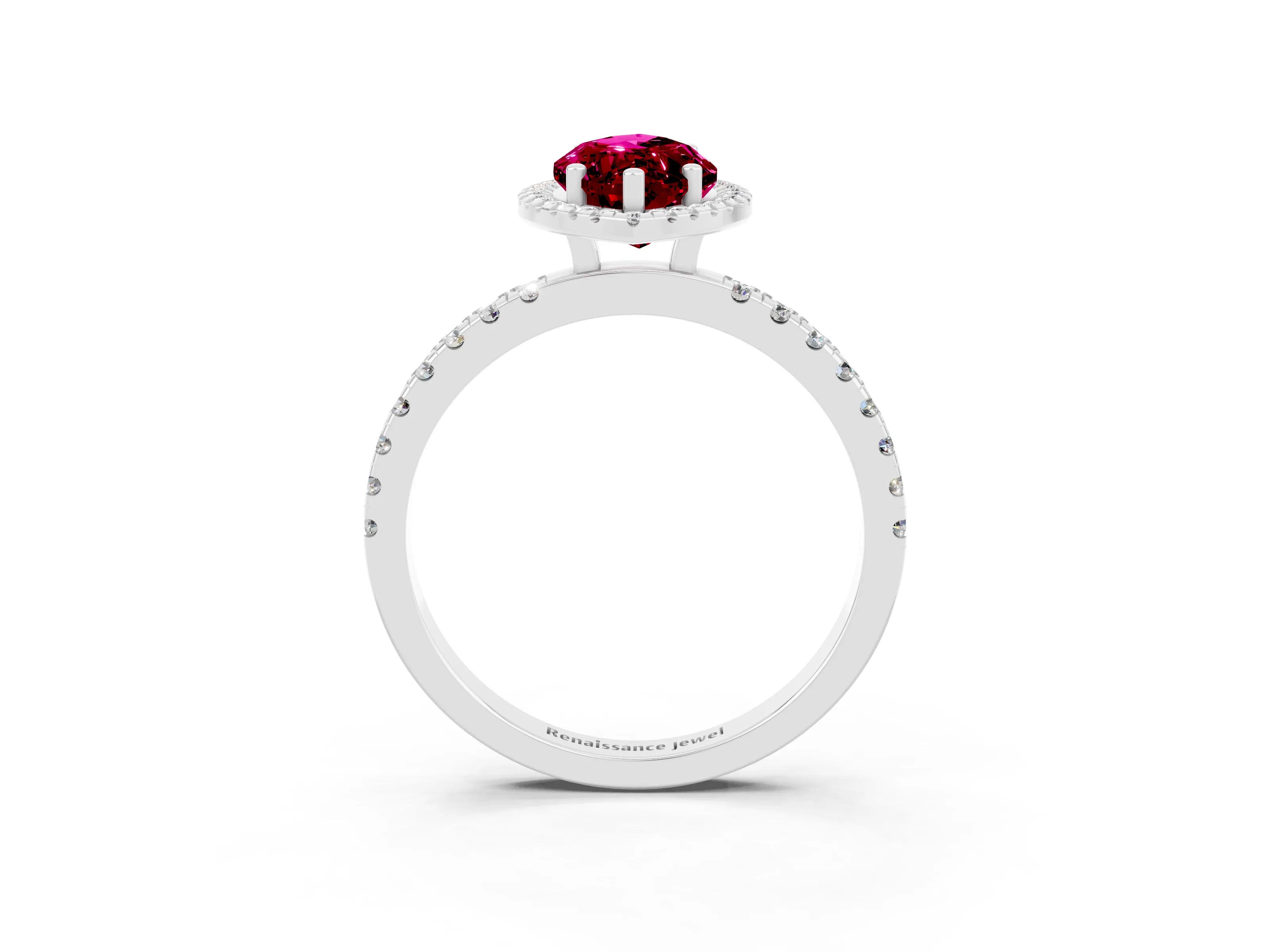 White gold Marquise Cut Halo Diamond Pave Band with Prong Setting_3