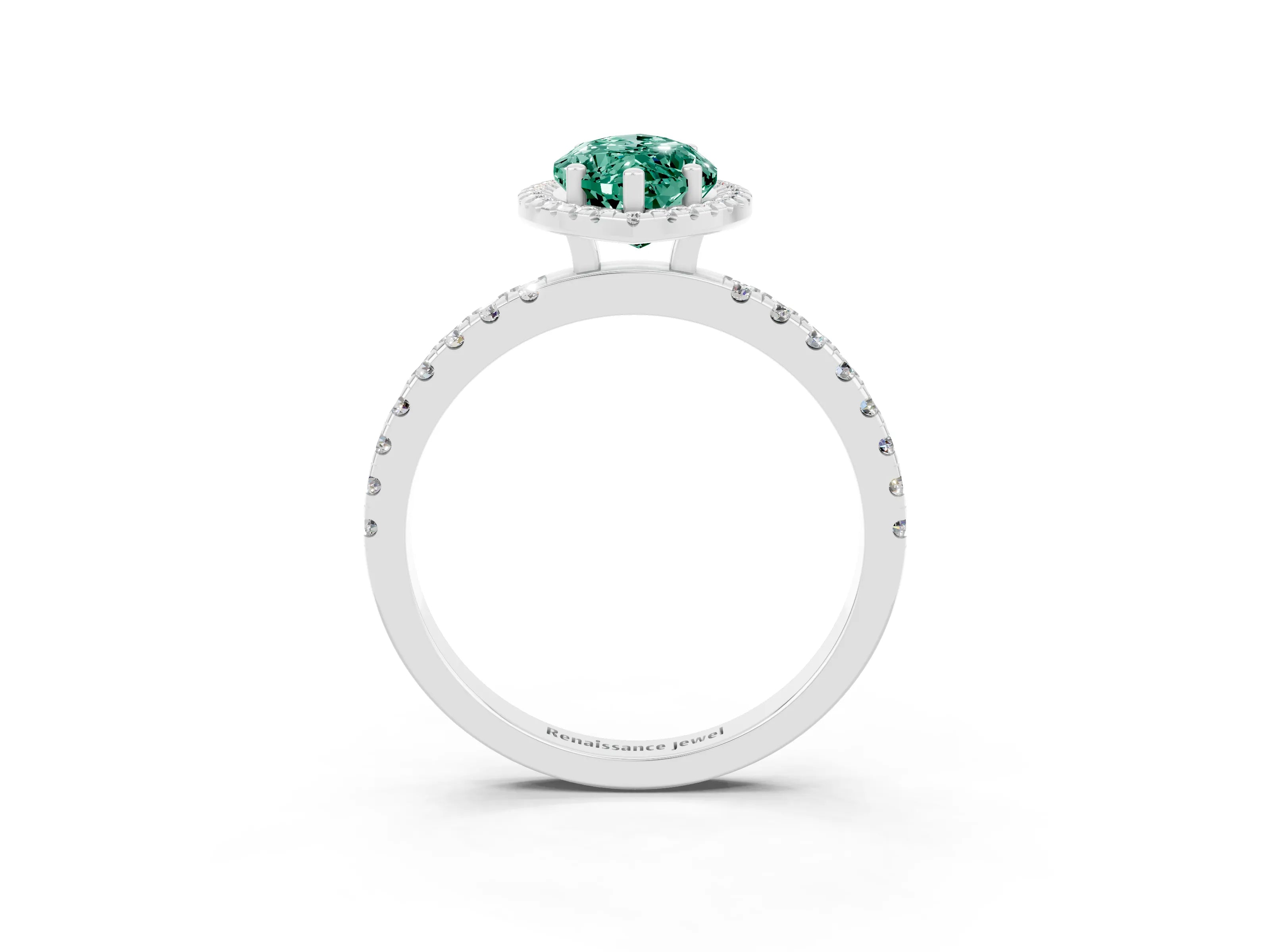 White gold Marquise Cut Halo Diamond Pave Band with Prong Setting_3