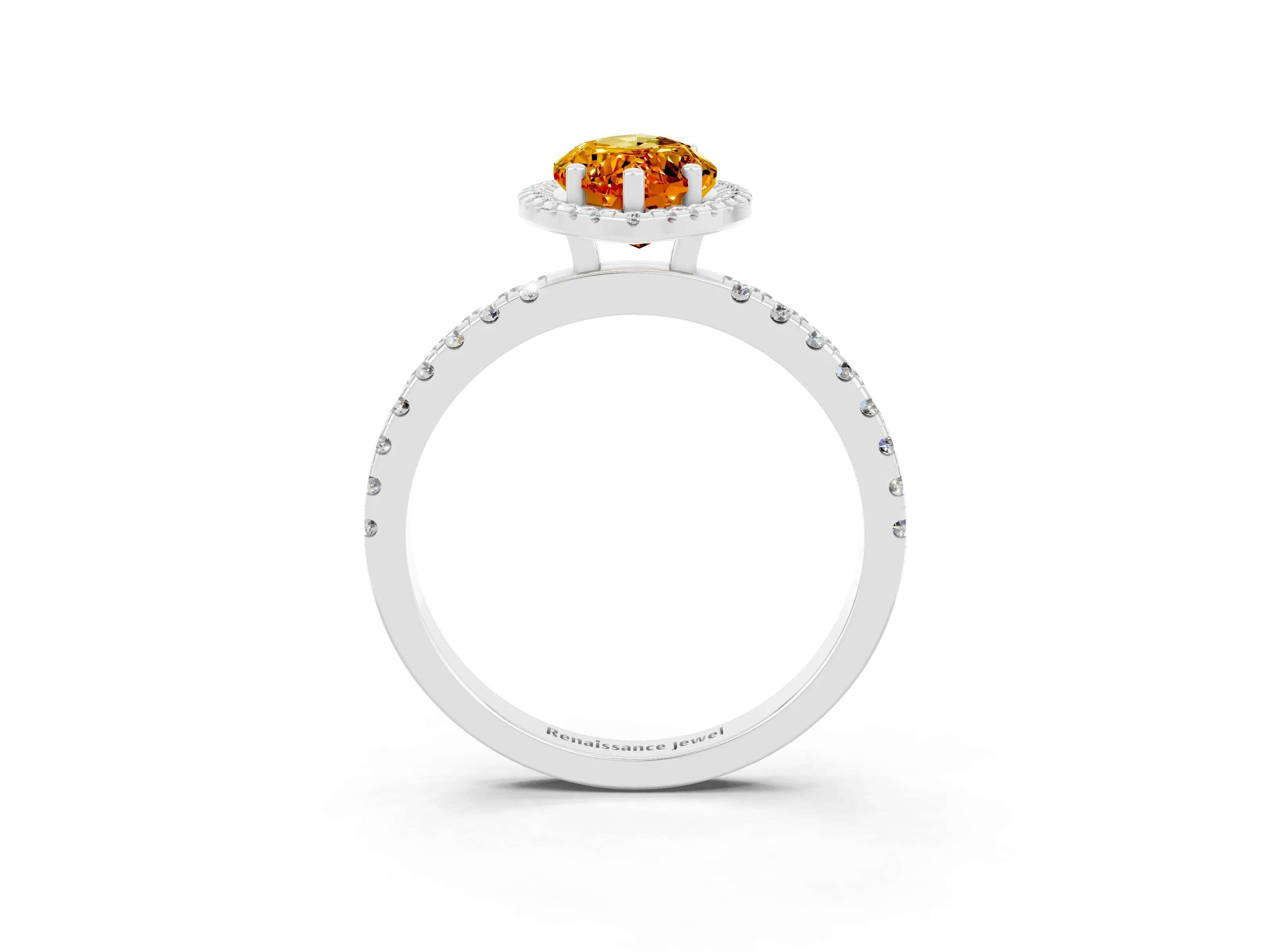 White gold Marquise Cut Halo Diamond Pave Band with Prong Setting_3