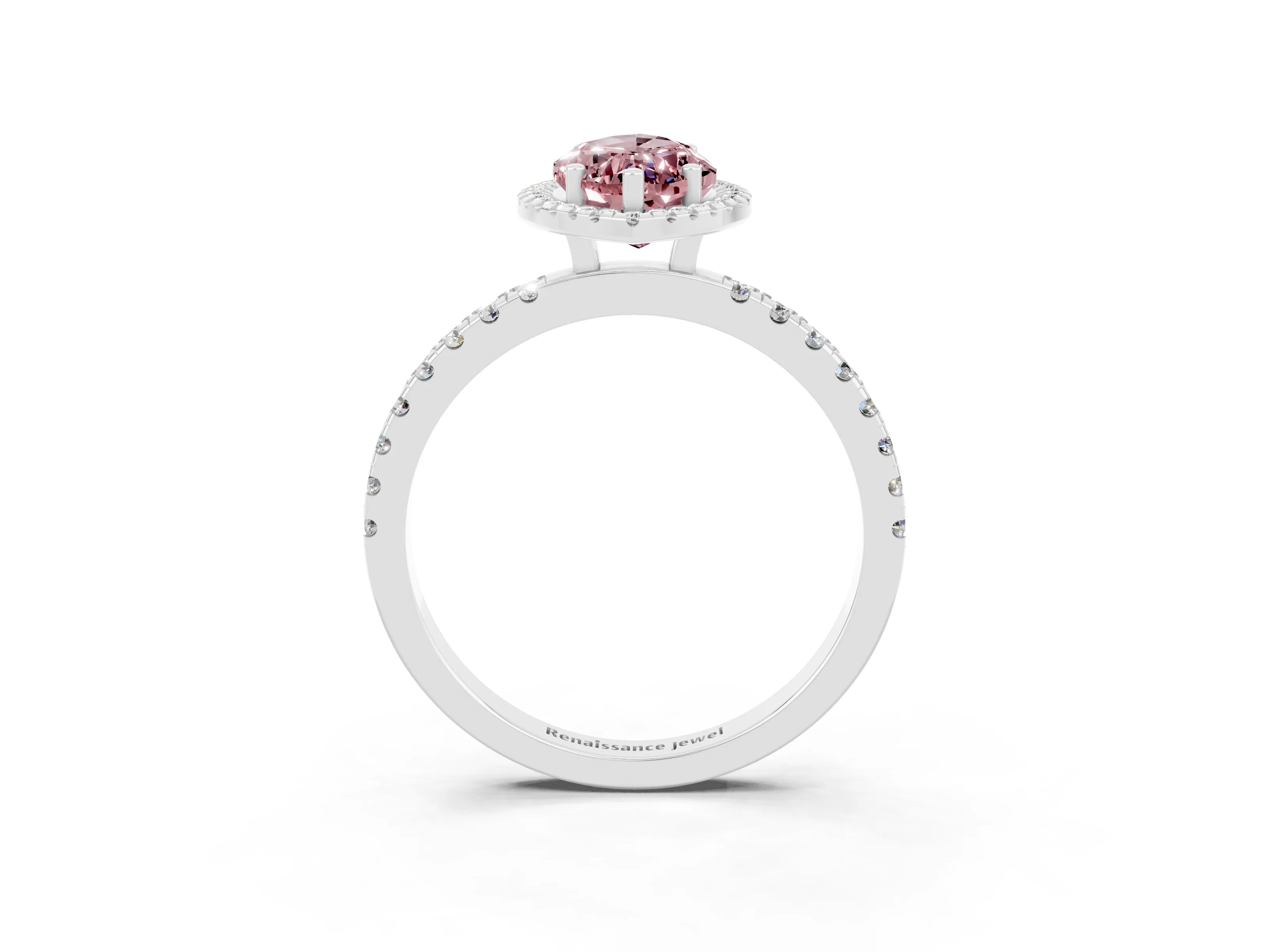 White gold Marquise Cut Halo Diamond Pave Band with Prong Setting_3