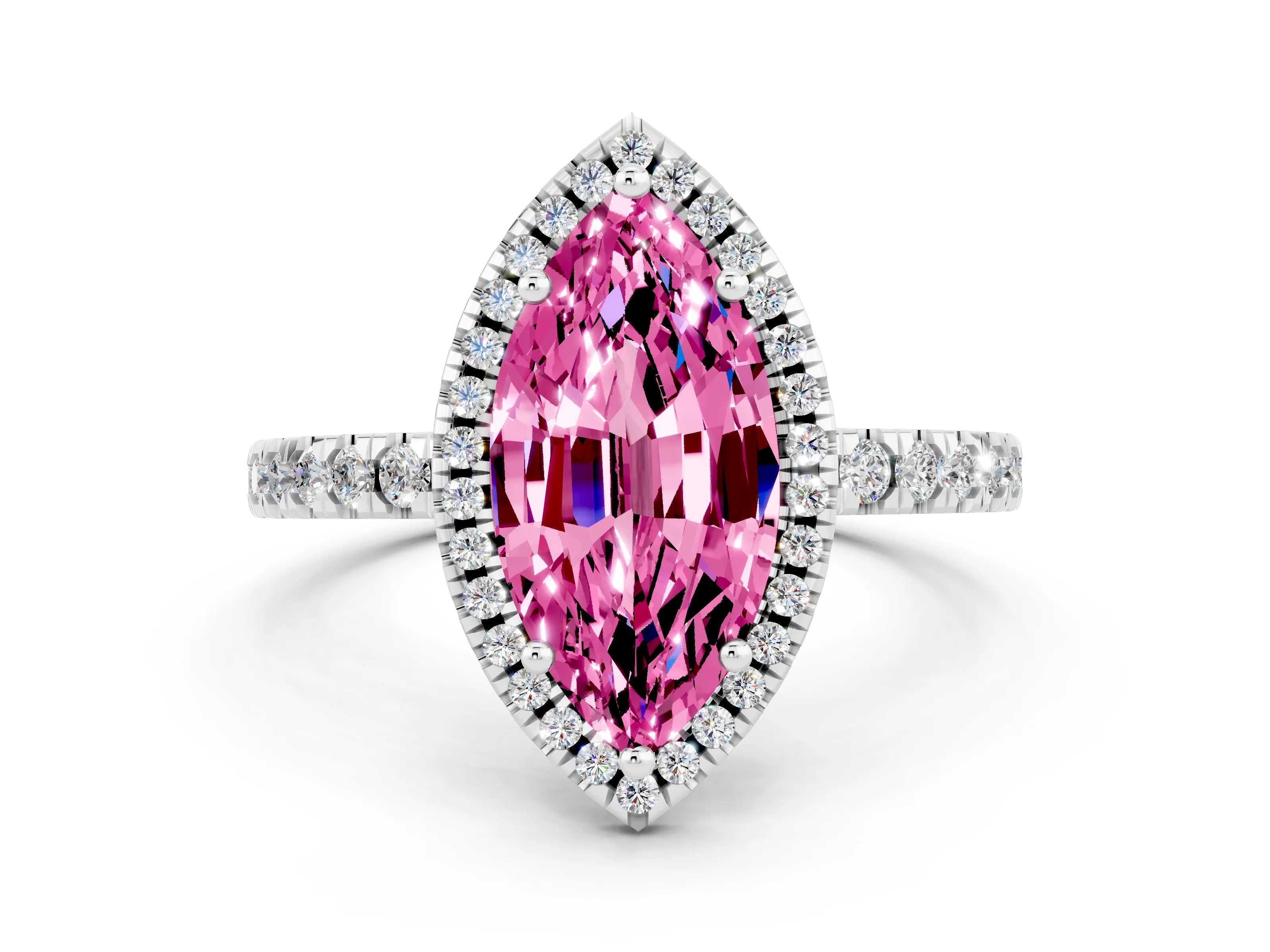 White gold Marquise Cut Halo Diamond Pave Band with Prong Setting