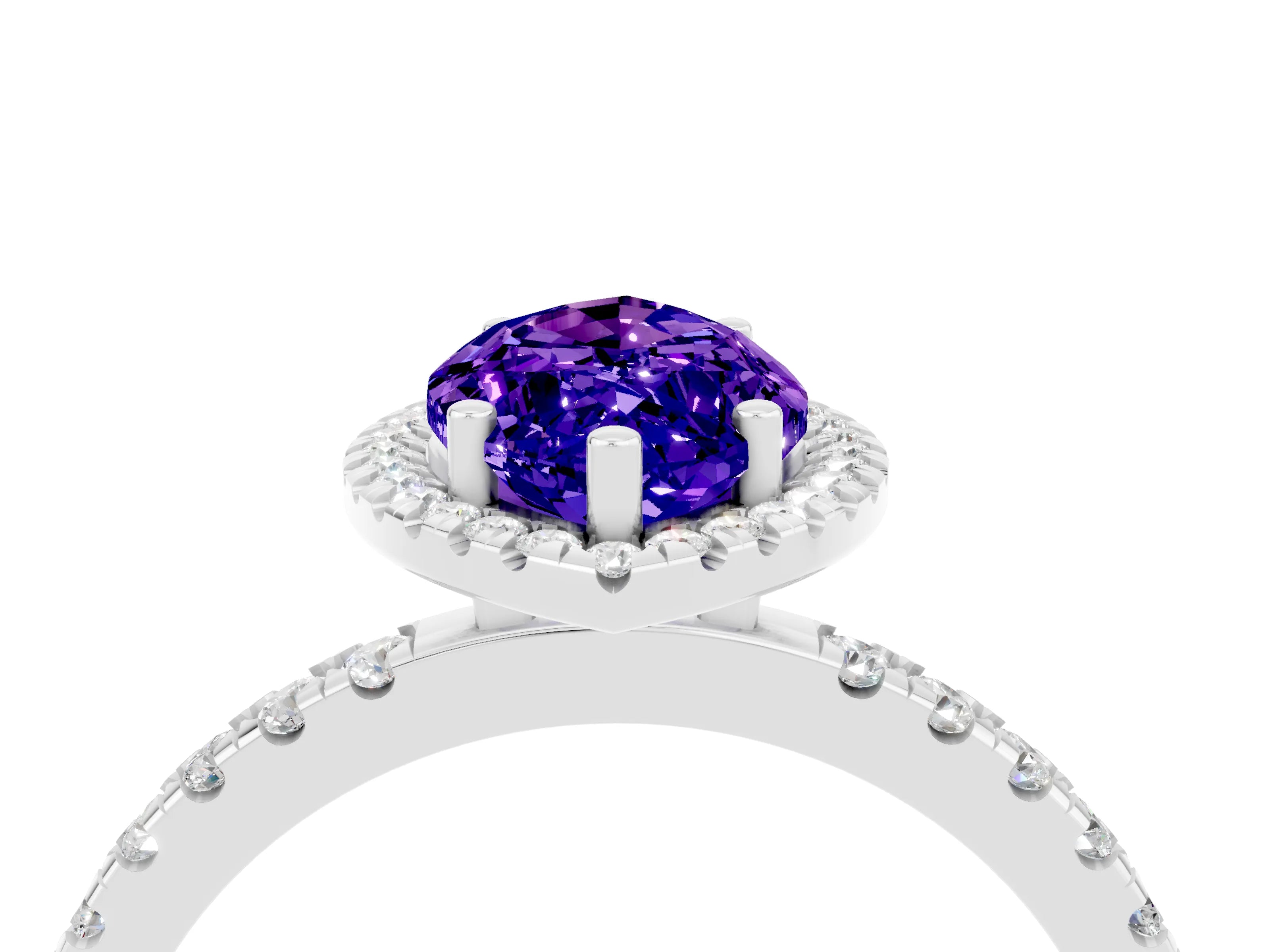 White gold Marquise Cut Halo Diamond Pave Band with Prong Setting_4