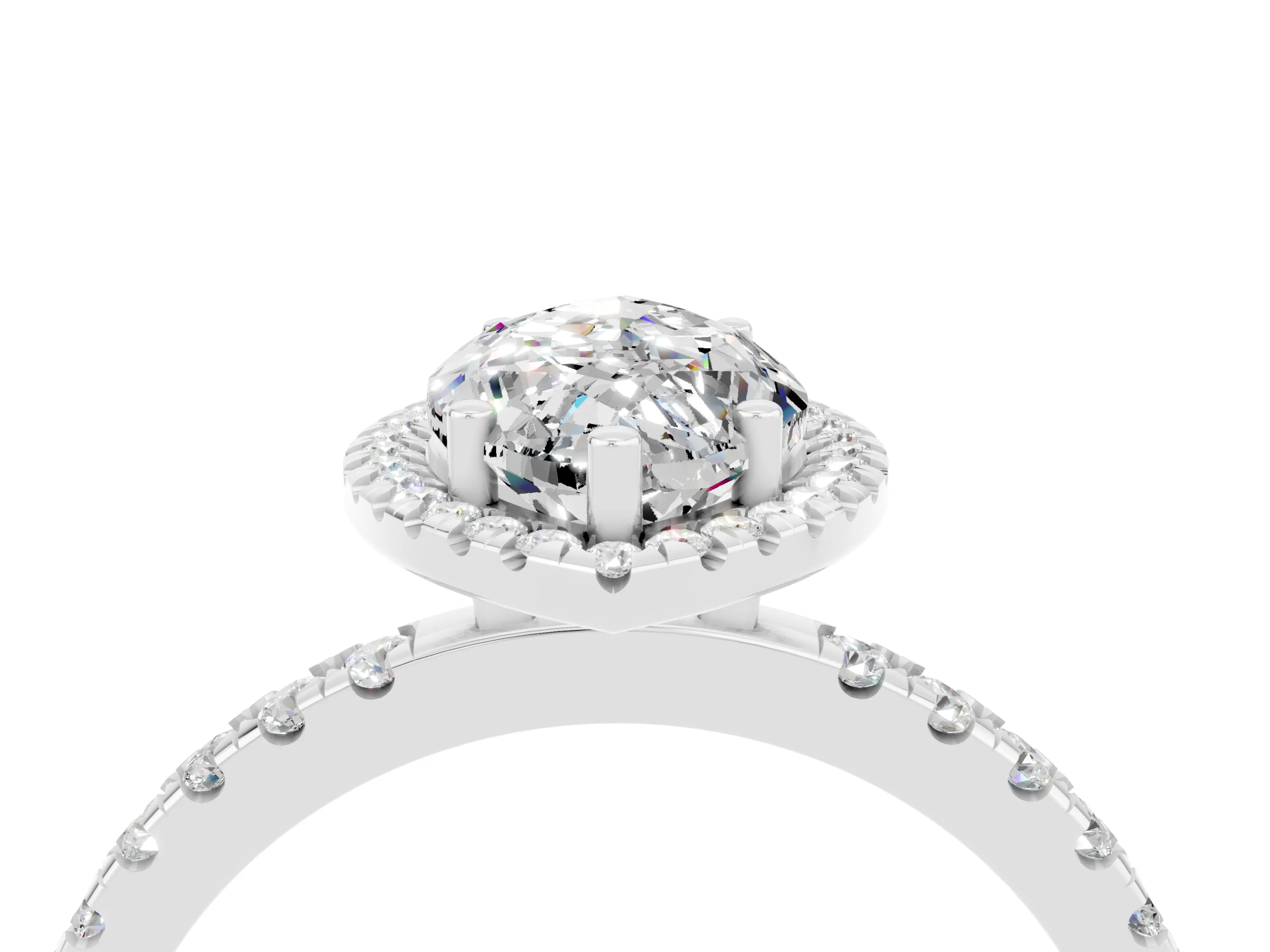 White gold Marquise Cut Halo Diamond Pave Band with Prong Setting_4