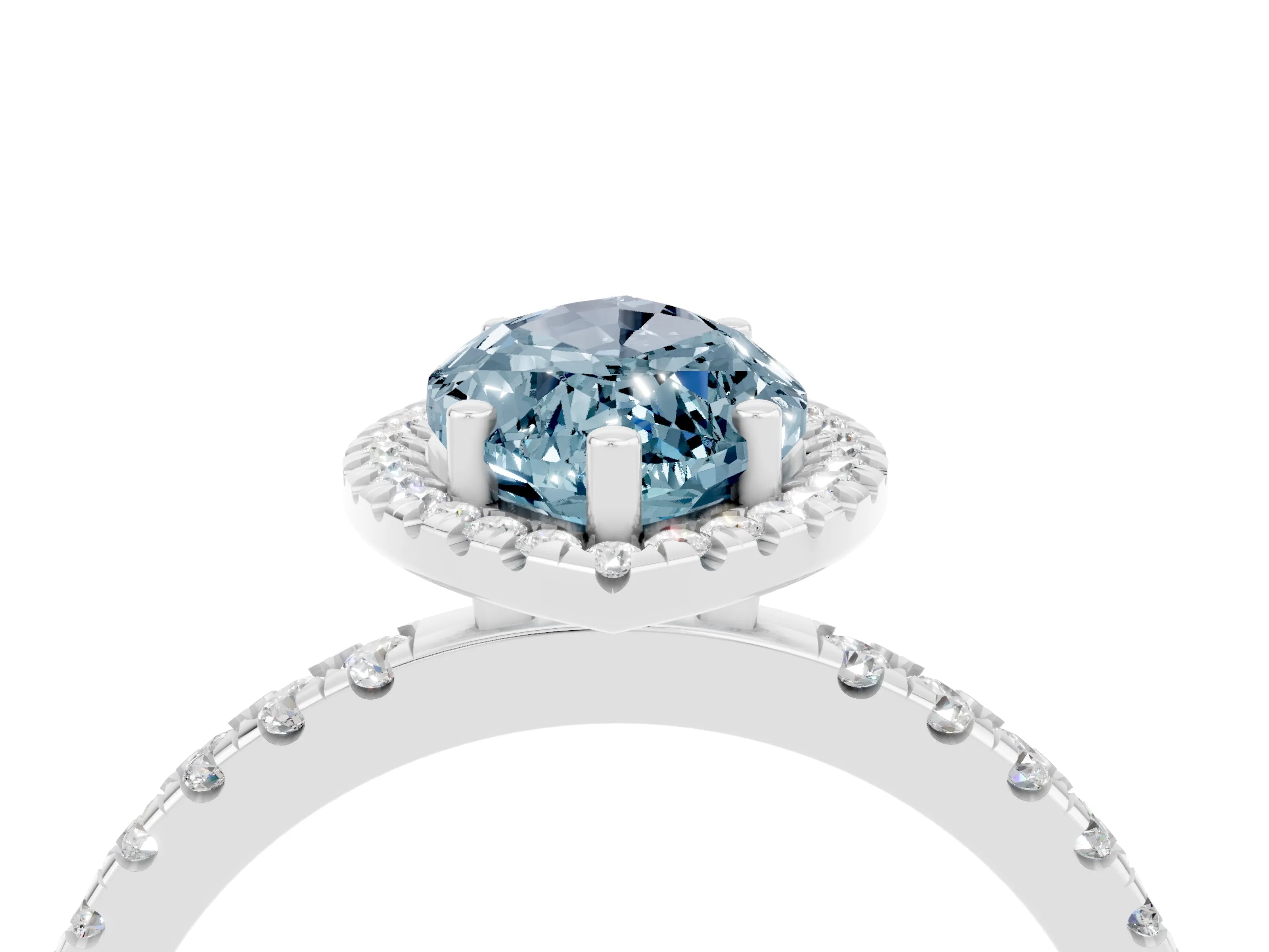 White gold Marquise Cut Halo Diamond Pave Band with Prong Setting_4