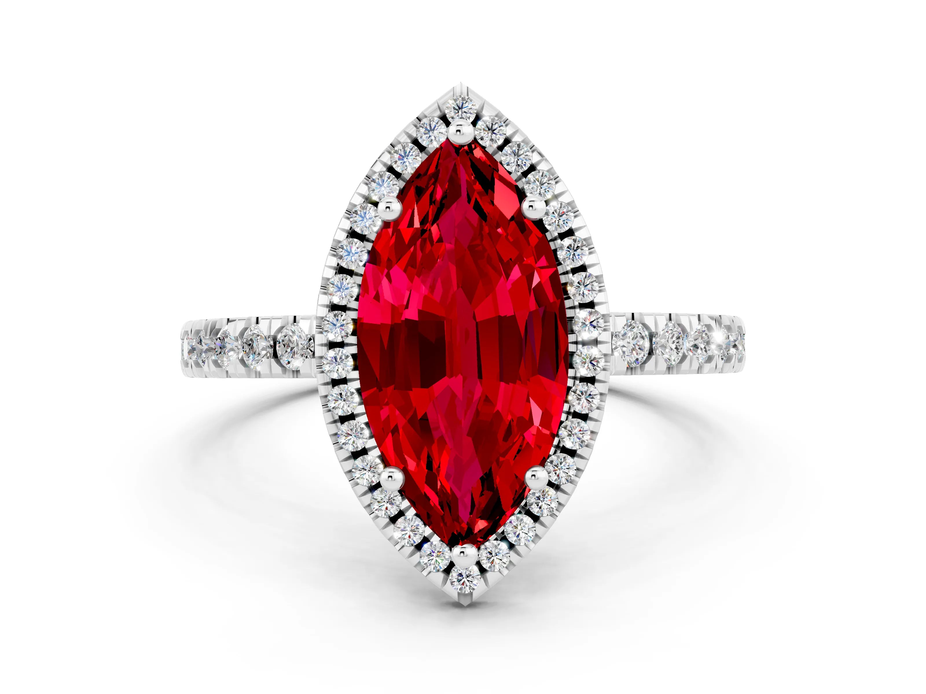White gold Marquise Cut Halo Diamond Pave Band with Prong Setting