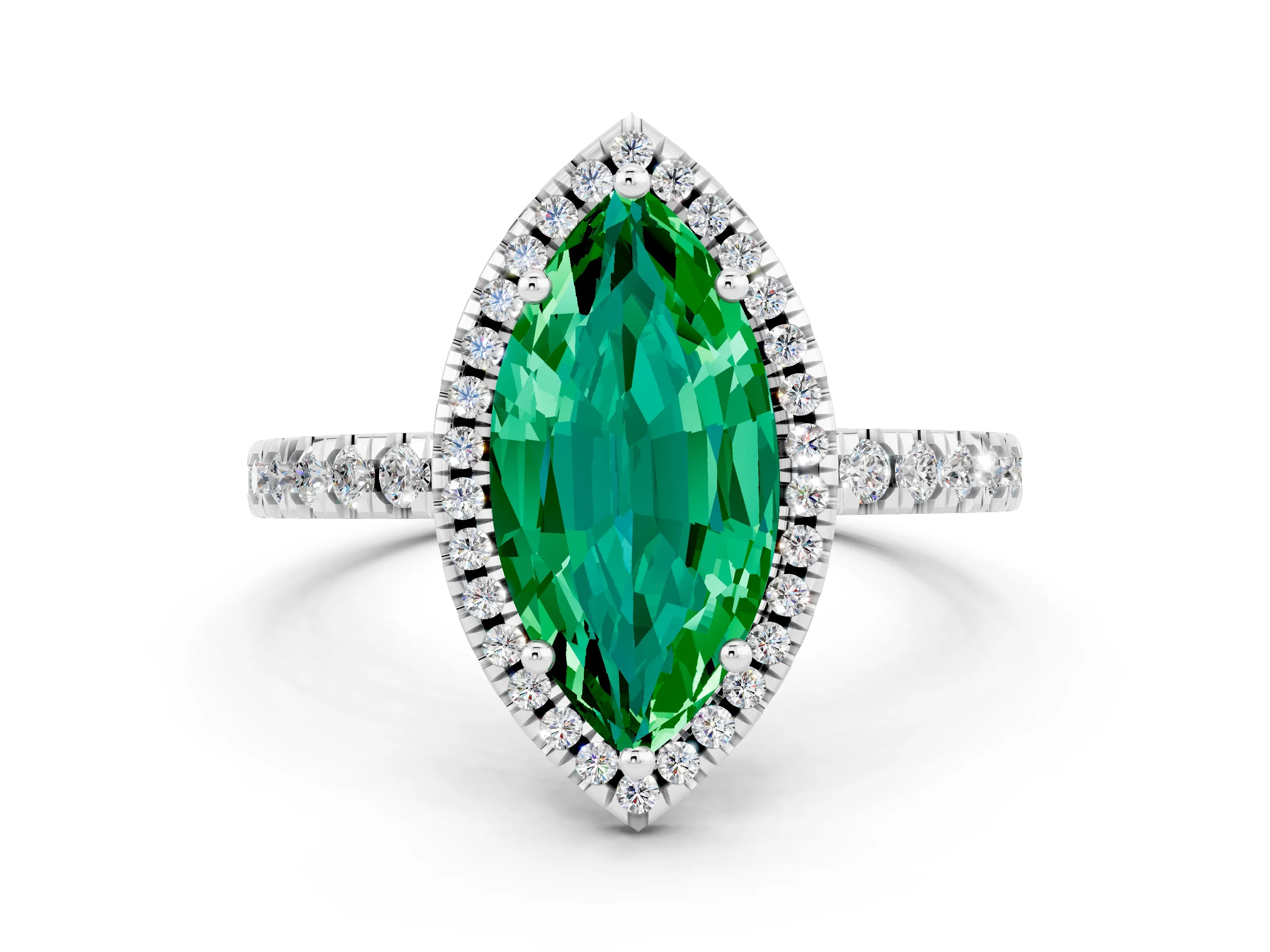 White gold Marquise Cut Halo Diamond Pave Band with Prong Setting