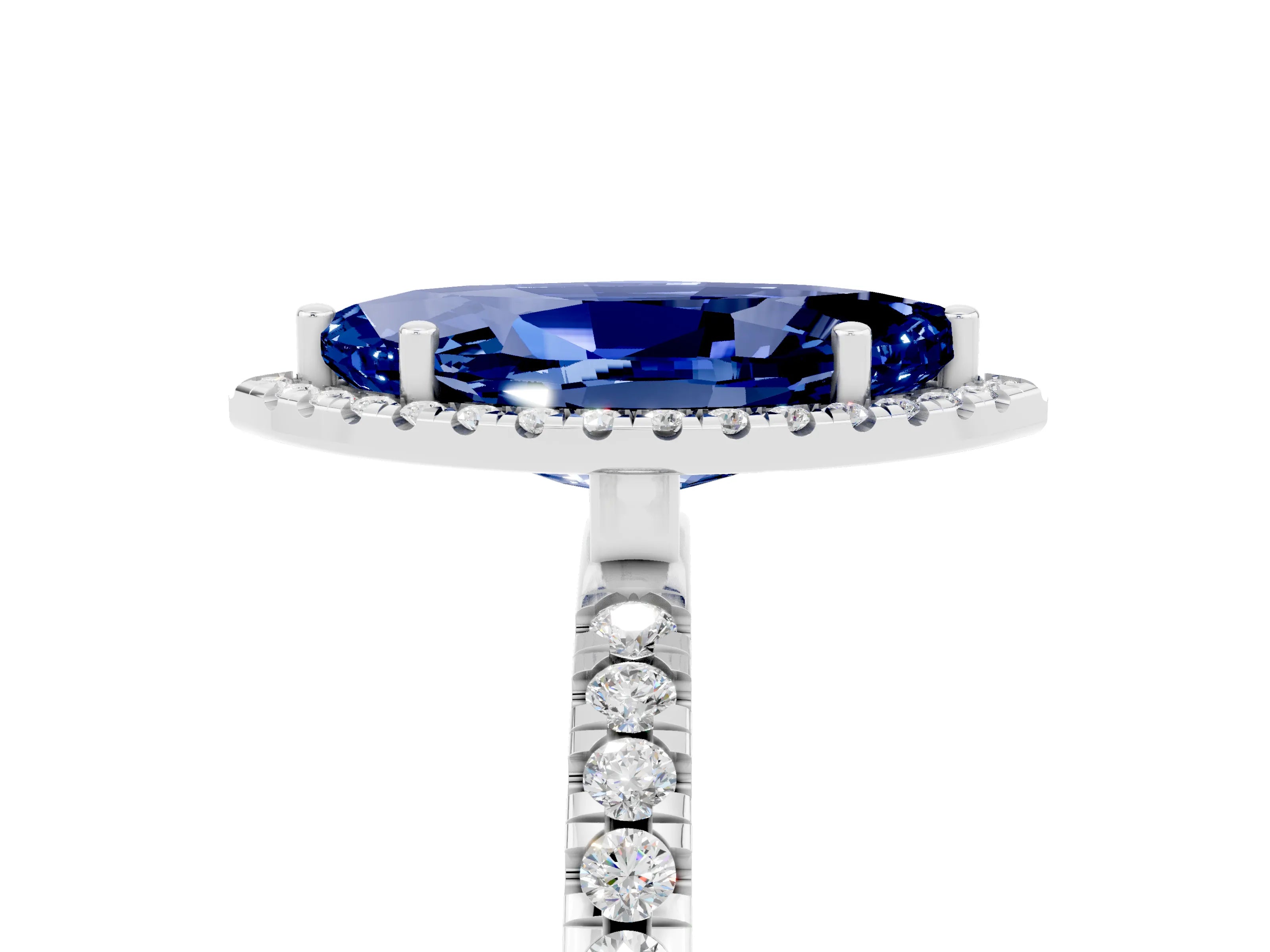 White gold Marquise Cut Halo Diamond Pave Band with Prong Setting_5