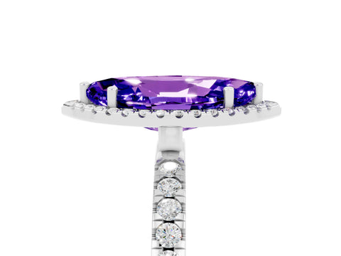 White gold Marquise Cut Halo Diamond Pave Band with Prong Setting_5