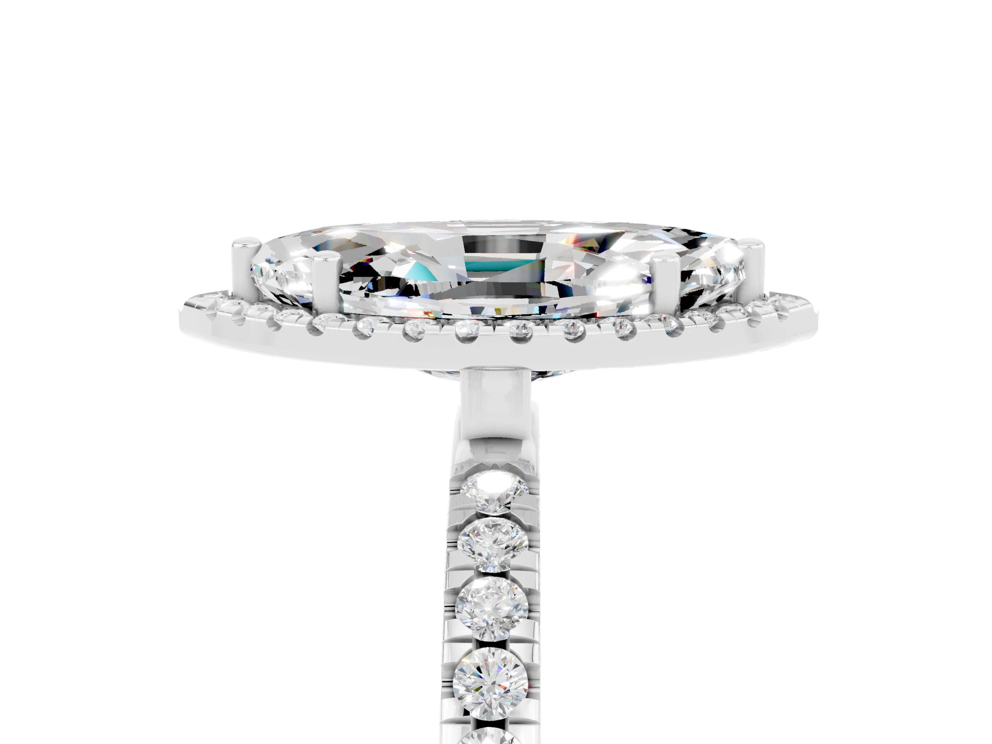 White gold Marquise Cut Halo Diamond Pave Band with Prong Setting_5