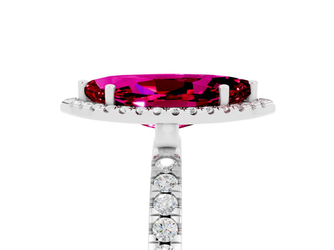 White gold Marquise Cut Halo Diamond Pave Band with Prong Setting_5