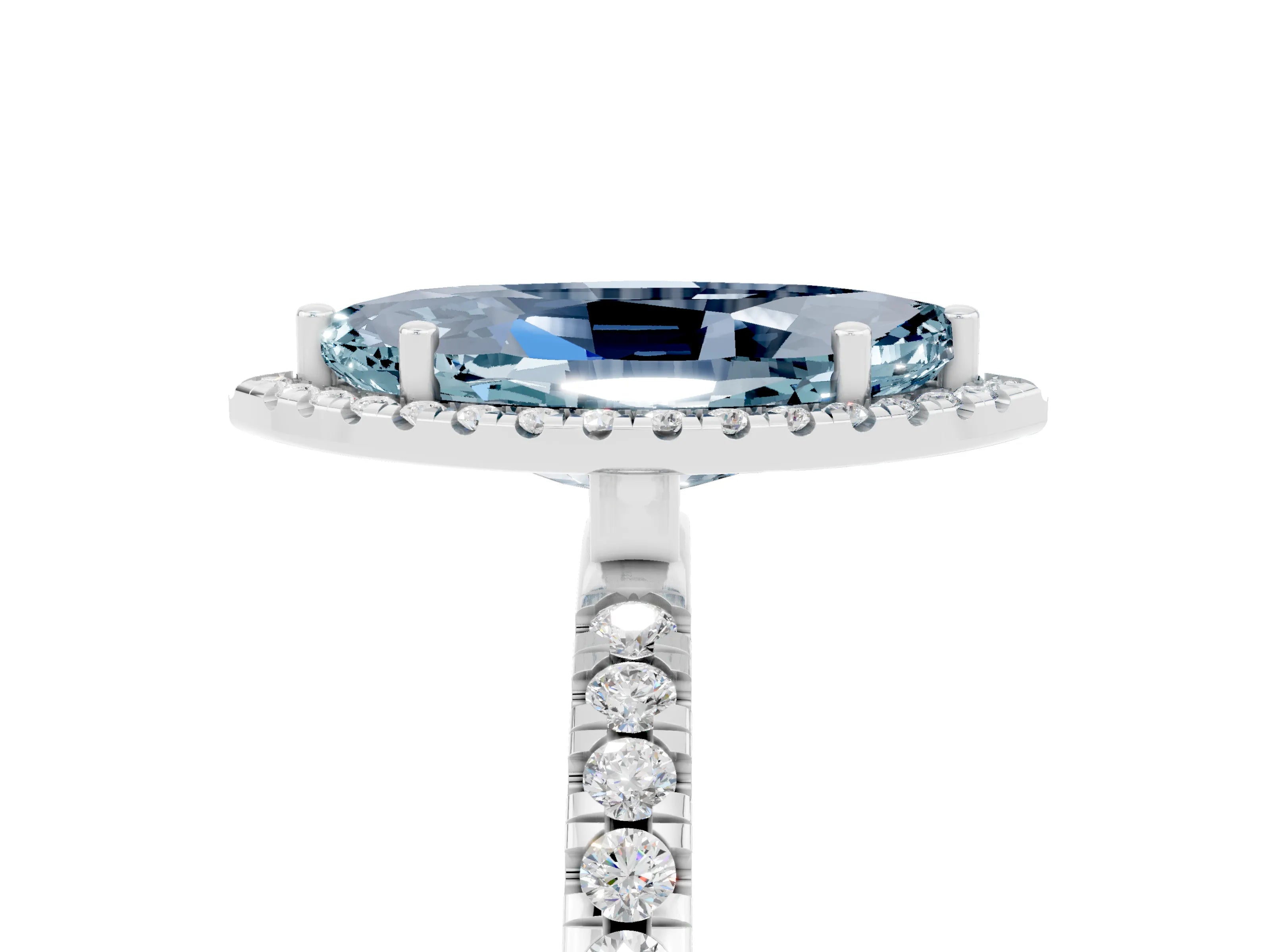 White gold Marquise Cut Halo Diamond Pave Band with Prong Setting_5