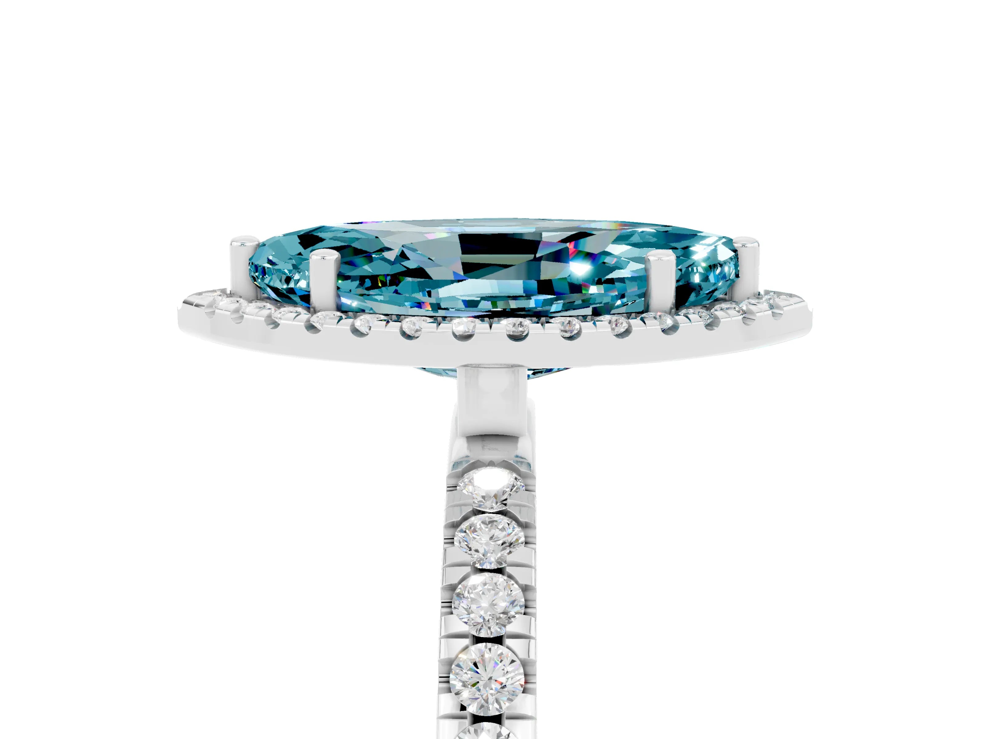 White gold Marquise Cut Halo Diamond Pave Band with Prong Setting_5