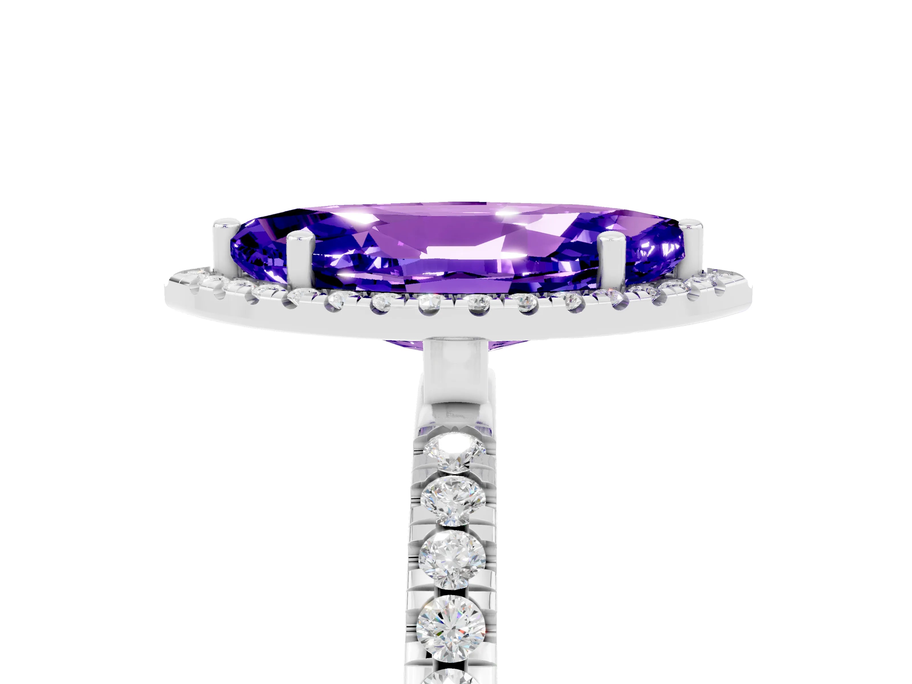 White gold Marquise Cut Halo Diamond Pave Band with Prong Setting_5