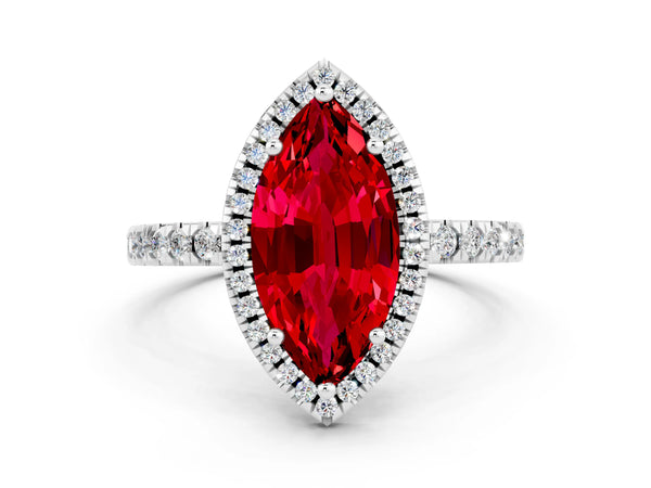Platinum Marquise Cut Halo Diamond Pave Band with Prong Setting