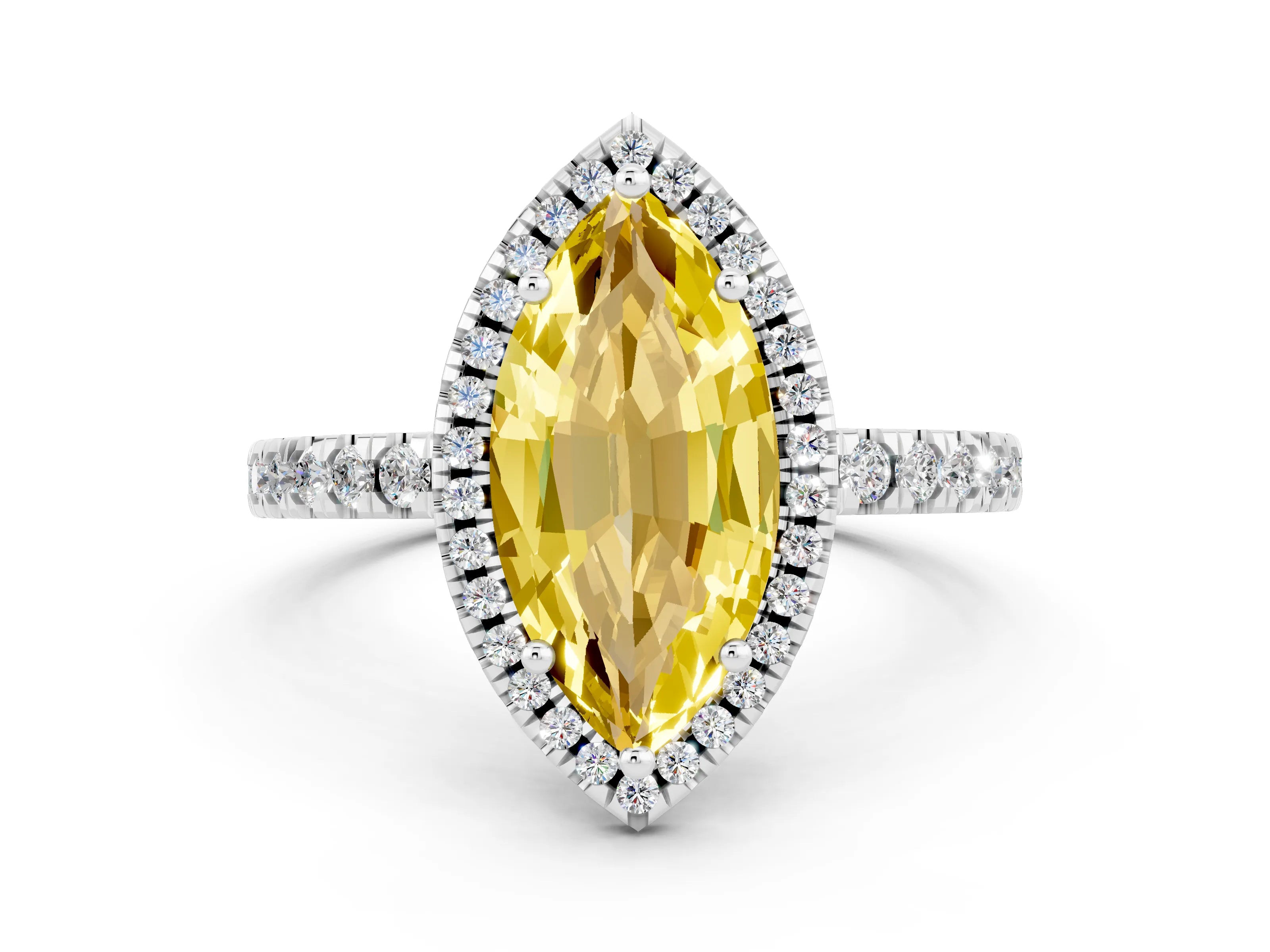White gold Marquise Cut Halo Diamond Pave Band with Prong Setting