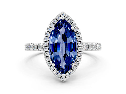 White gold Marquise Cut Halo Diamond Pave Band with Prong Setting
