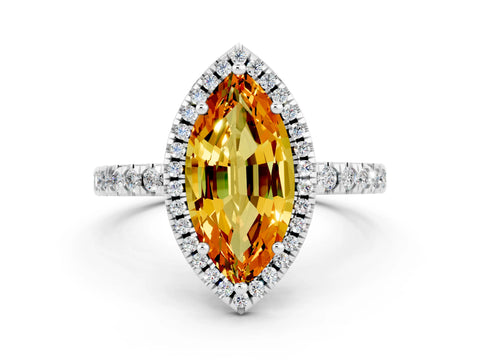 White gold Marquise Cut Halo Diamond Pave Band with Prong Setting