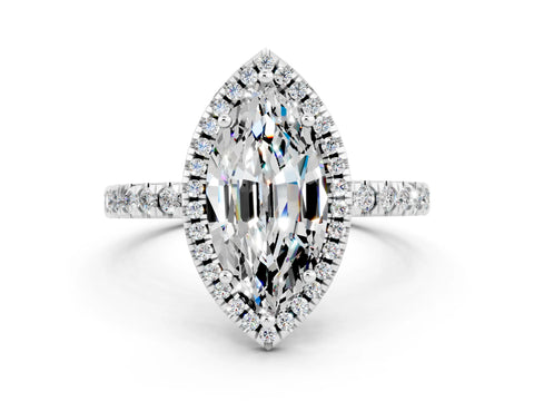 White gold Marquise Cut Halo Diamond Pave Band with Prong Setting