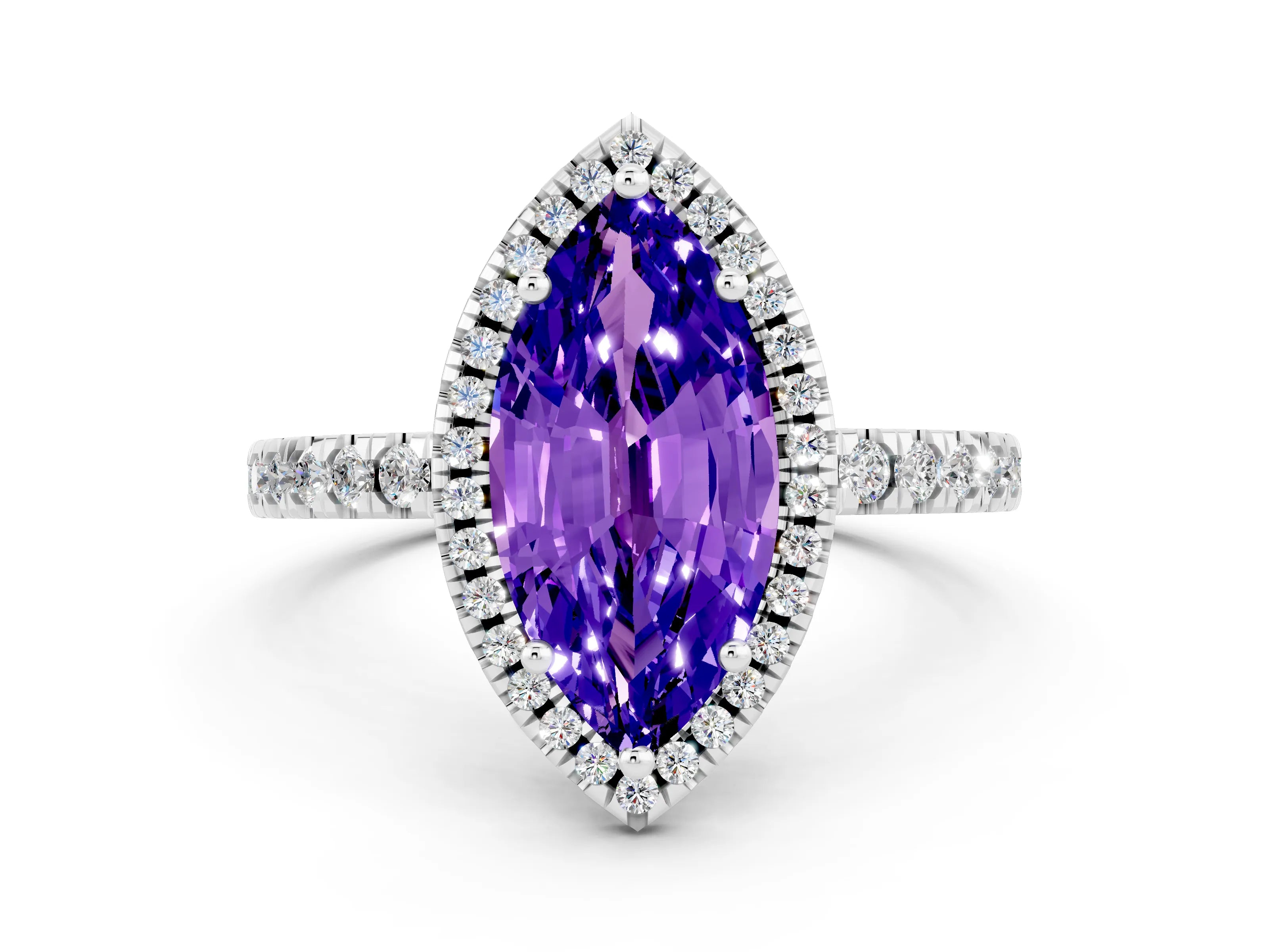White gold Marquise Cut Halo Diamond Pave Band with Prong Setting
