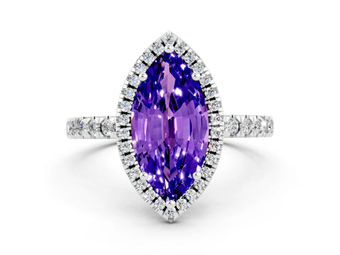 White gold Marquise Cut Halo Diamond Pave Band with Prong Setting
