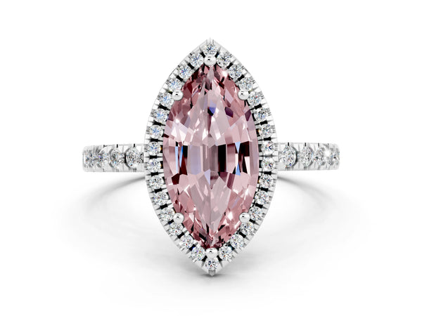 Silver Marquise Cut Halo Diamond Pave Band with Prong Setting
