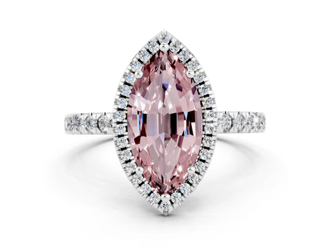 White gold Marquise Cut Halo Diamond Pave Band with Prong Setting