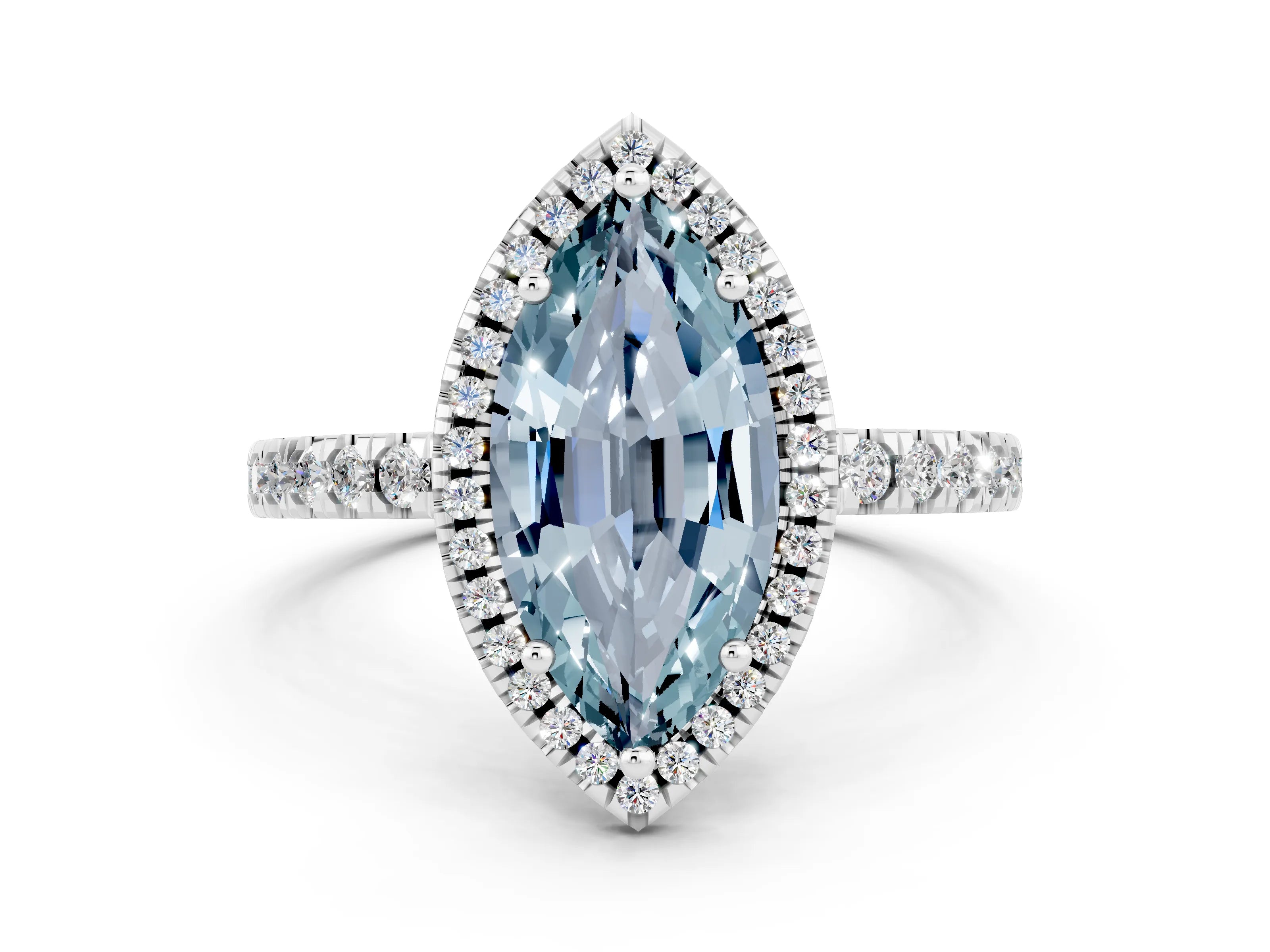 White gold Marquise Cut Halo Diamond Pave Band with Prong Setting