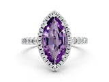 White gold Marquise Cut Halo Diamond Pave Band with Prong Setting