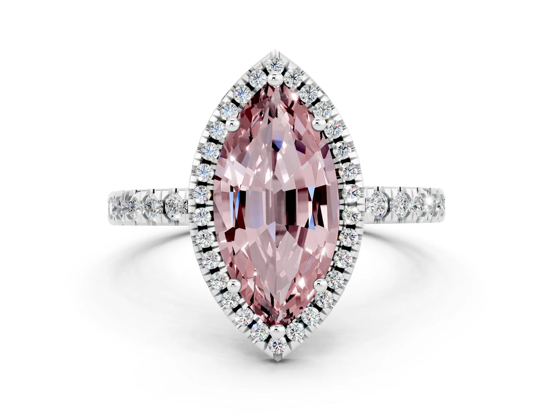 White gold Marquise Cut Halo Diamond Pave Band with Prong Setting