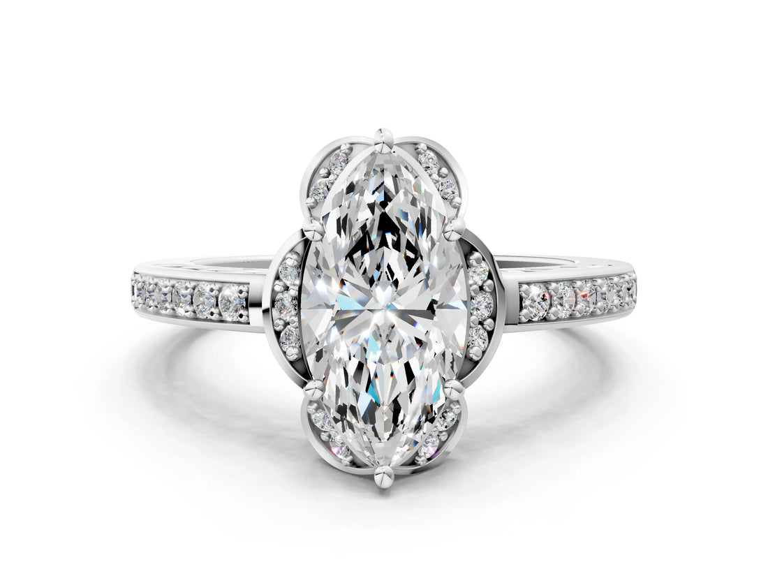 White gold Marquise Cut Halo Diamond Ring with Channel Set Band and Four-Prong Setting_32