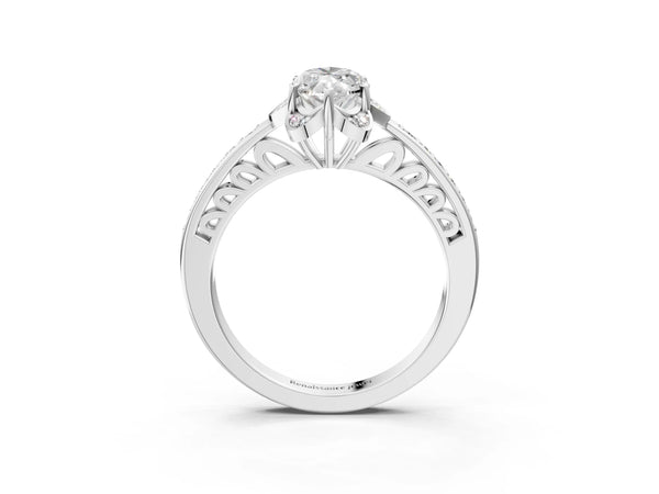 Platinum Marquise Floral Engagement Ring Setting with Petal Accents, Pave Band and Scroll Openwork