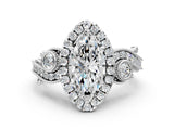 White gold Marquise Cut Halo Diamond Ring with Milgrain and Bezel Accents on a Split Shank Band_15