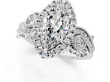 White gold Marquise Cut Halo Diamond Ring with Milgrain and Bezel Accents on a Split Shank Band_16