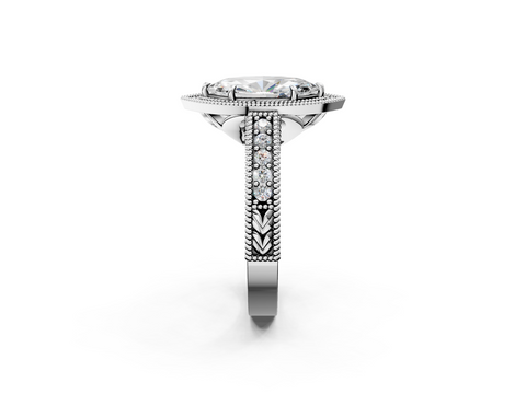 White gold Marquise Cut Halo Diamond Ring with Pavé Band and Four-Prong Setting_64