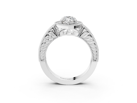 White gold Marquise Cut Halo Diamond Ring with Pavé Band and Four-Prong Setting_65