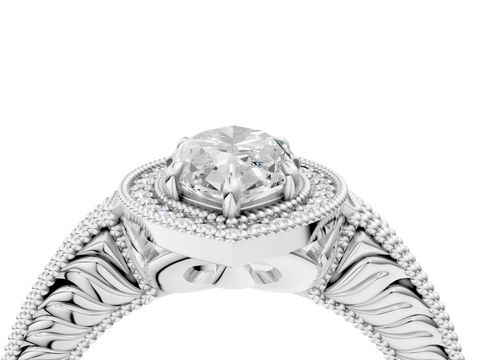 White gold Marquise Cut Halo Diamond Ring with Pavé Band and Four-Prong Setting_66