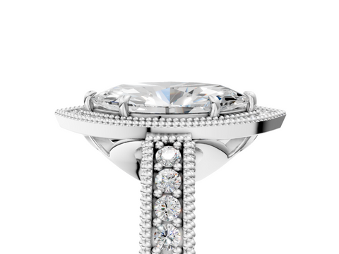 White gold Marquise Cut Halo Diamond Ring with Pavé Band and Four-Prong Setting_67